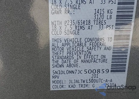 2018 Infiniti Qx60 from USA, damaged, VIN 5N1DL0MN7JC500859